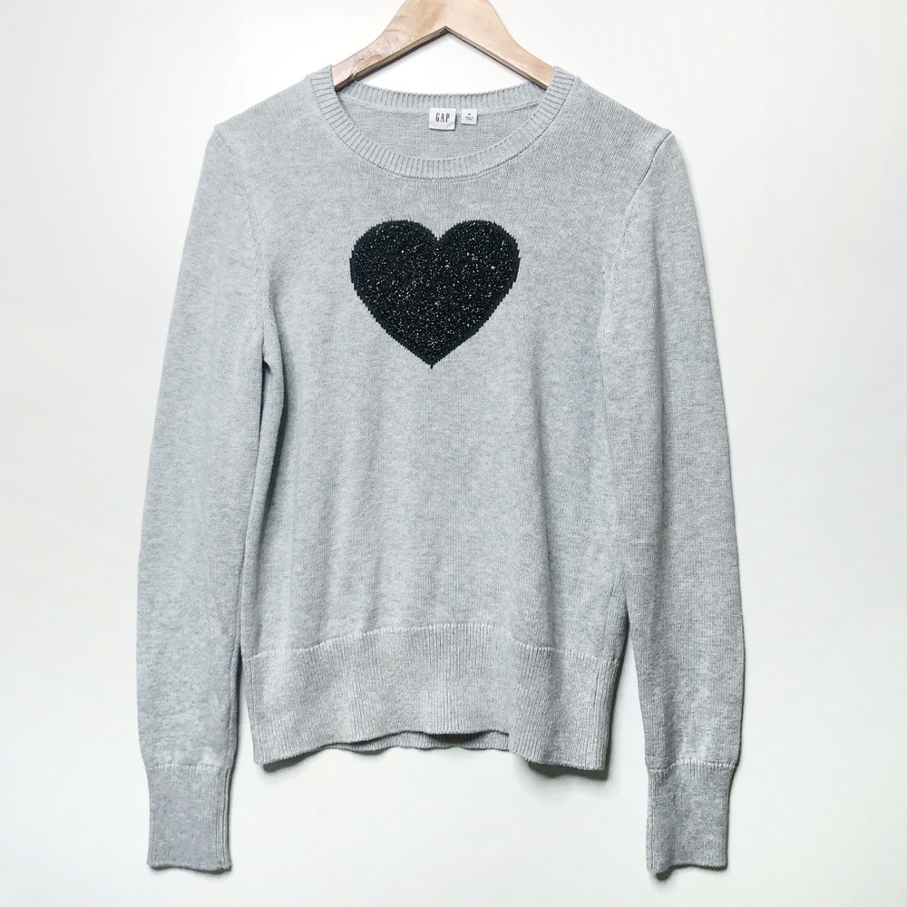 Gap Grey Intarsia Heart Pullover Crew Neck Sweater